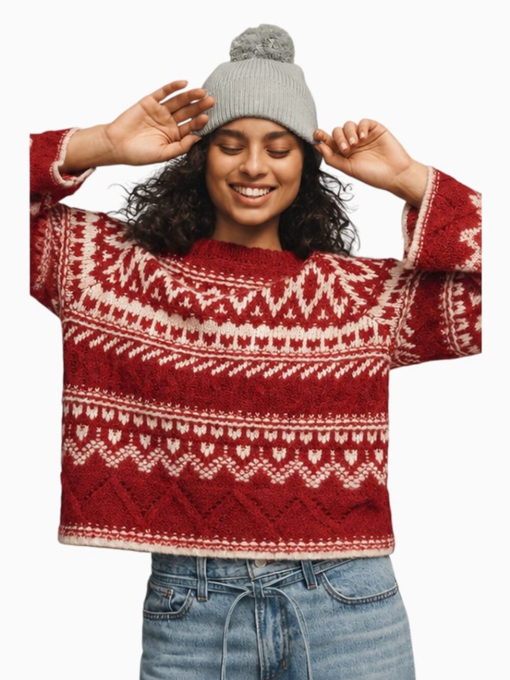 NWT SANCTUARY FAIR ISLE CREWNECK SWEATER RED WHITE SIZE L